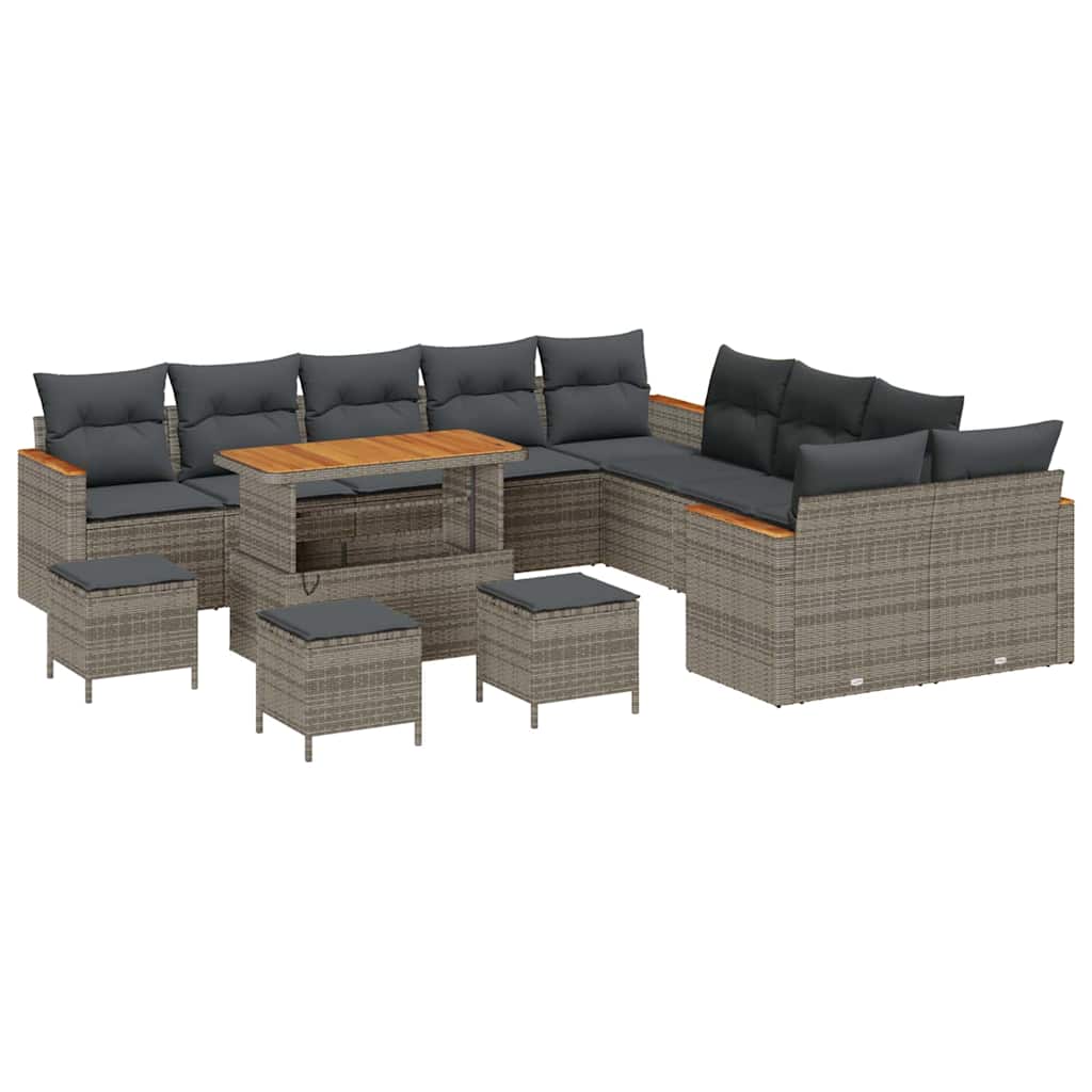 Garten-Sofa-Set mit Kissen mit Speicher 14 pcs Grau Poly Rattan
